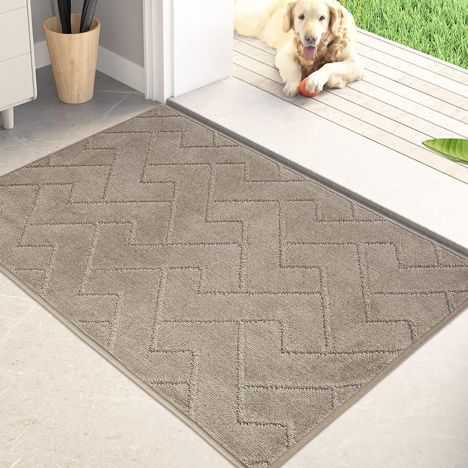 Bathroom Rugs Mat 24" x 35.5", Non-Slip Machine Washable Entry Rug, Shoe Scraper, Dog Floor mats, Super Absorbent Welcome Mat for Front & Back Door, Muddy Wet Shoes & Paws, Taupe