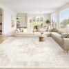 Area Rug 8x10 Washable Rug, Vintage Boho Medallion Rugs Non-Slip Soft Low Pile Large Distressed Rug Indoor Retro Carpet for Living Room Bedroom Dining Room Home Office (Beige, 8'x10')